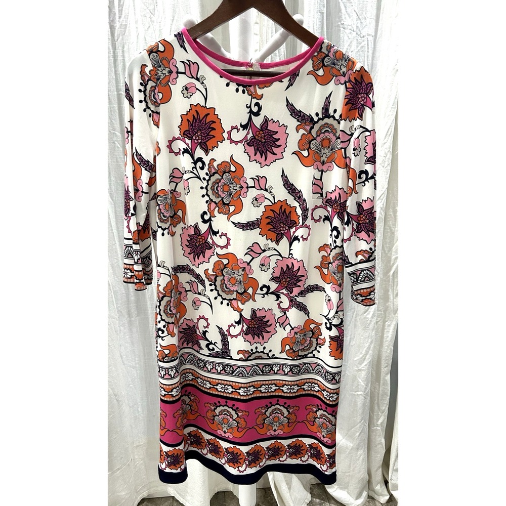 Chico's Floral Shift Dress Women's Size 1 (M) Colorful Artsy Mature Boho Classic